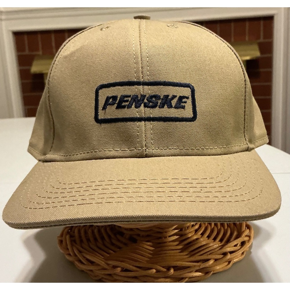 VTG USA Made 90s Penske Racing Trucking Hat Mens Tan Dad Cap Workwear OSFA